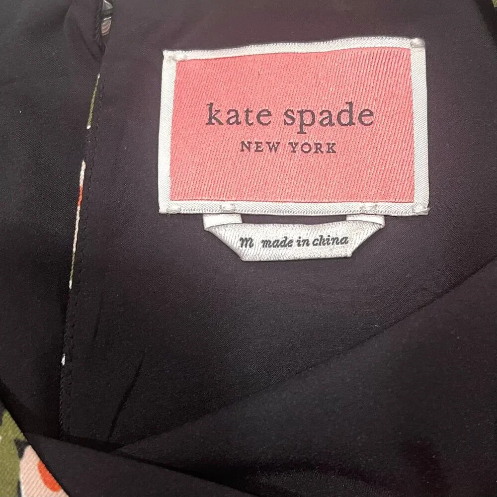 NWOT Kate Spade Black Ditsy Roses‎ 3/4 Sleeve Silk Blend Flirt Dress, Size M